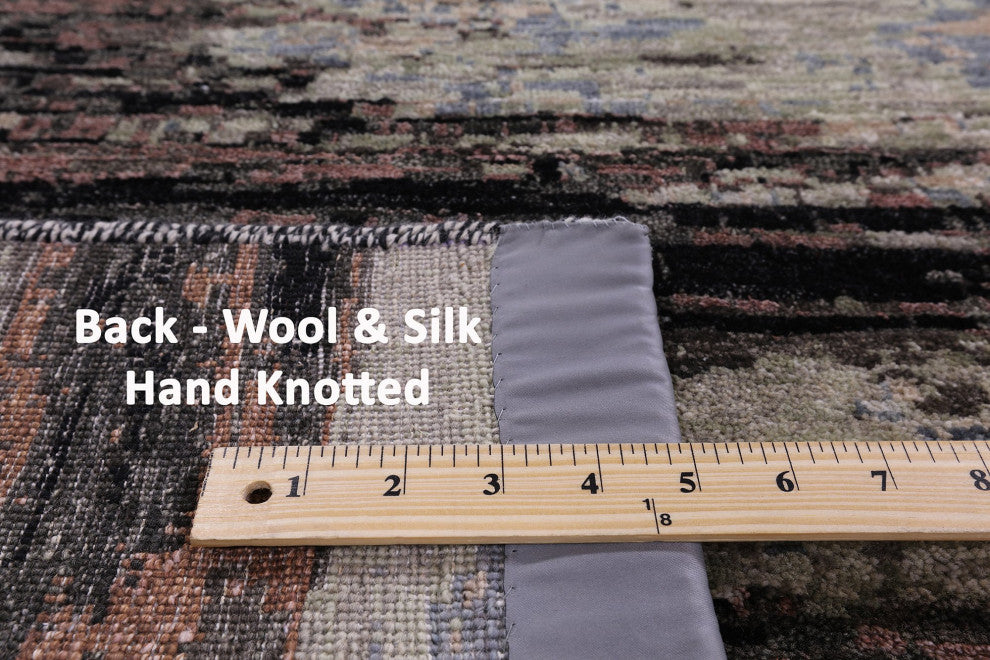 9' 0" X 12' 1" Abstract Handmade Wool and Silk Rug Q6833