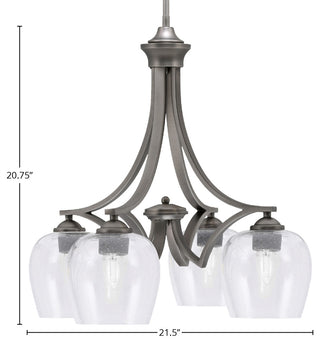 Zilo Downlight, 4 Light, Chandelier, Graphite Finish, 6" Clear Bubble Glass