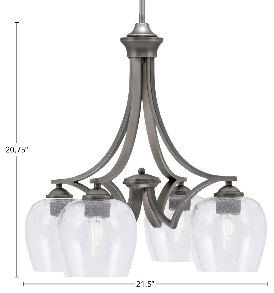 Zilo Downlight, 4 Light, Chandelier, Graphite Finish, 6" Clear Bubble Glass