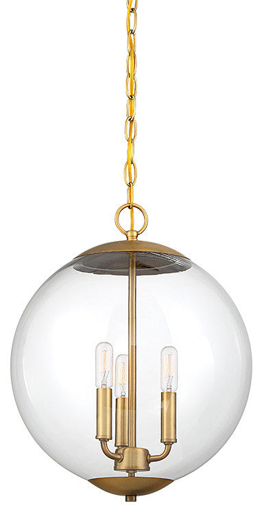 3-Light Pendant, Natural Brass