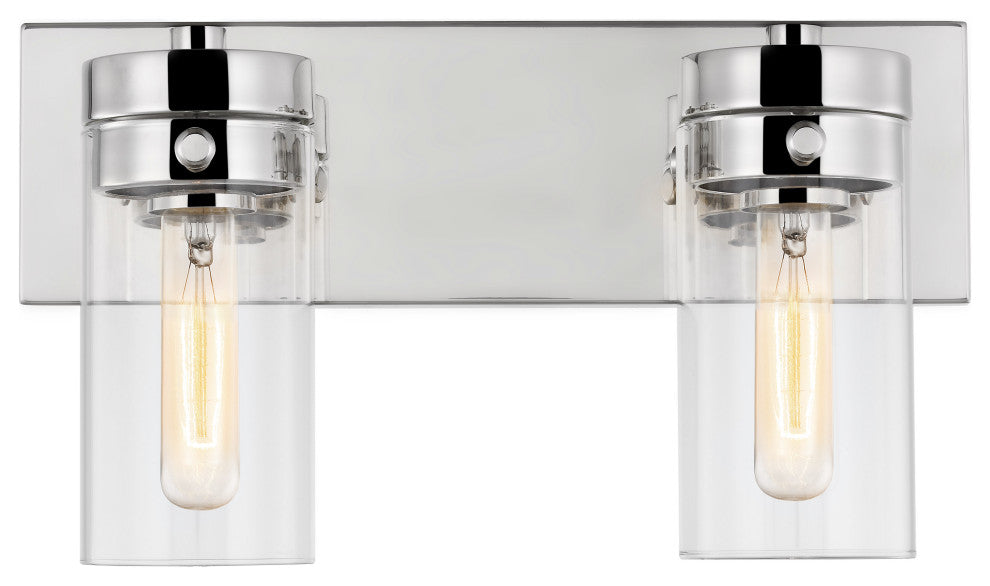 Intersection 2-Light Vanity, Polished Nickel With Clear Glass