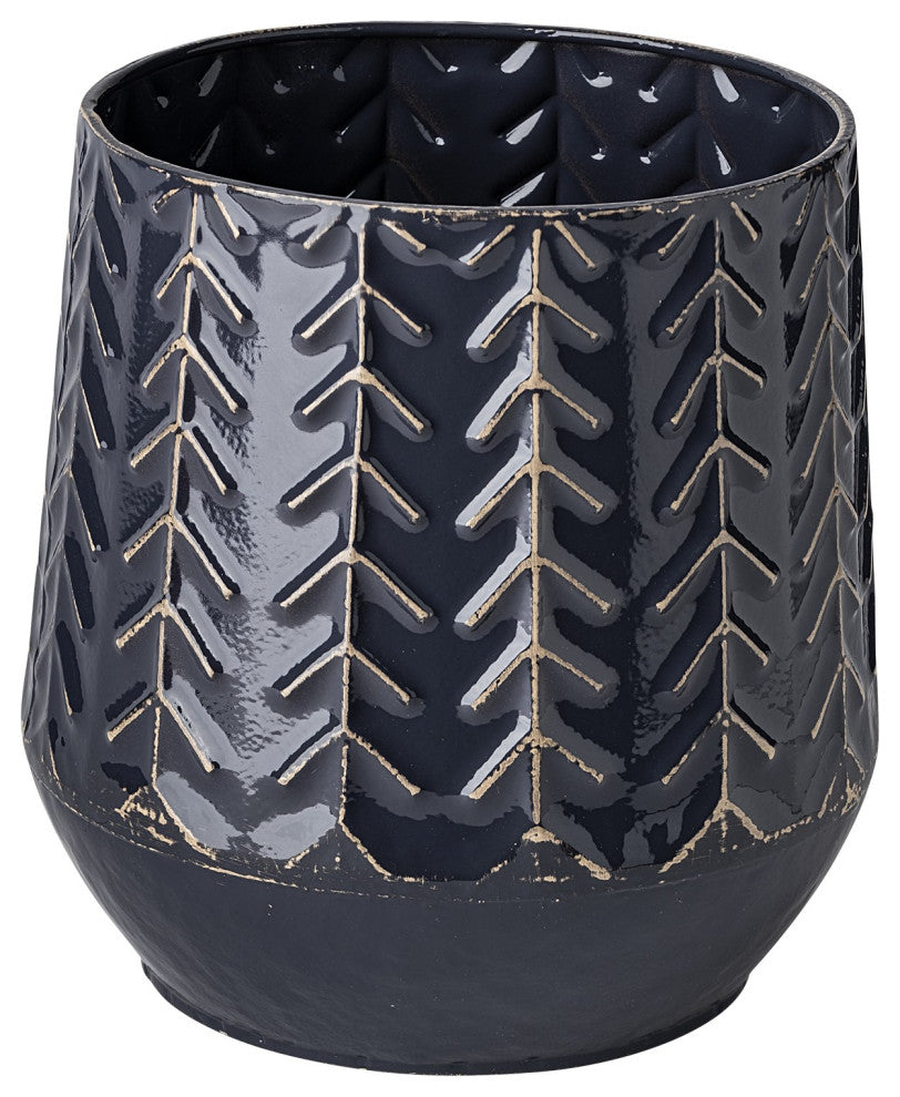 7" Navy Organically Embossed Chevron Metal Vase