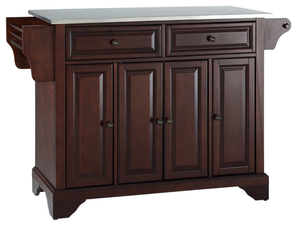 Crosley Furniture LaFayette Wood Kitchen Island in Mahogany & Silver