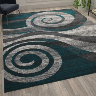 Clifton Collection Rectangle 8' x 10' Swirl Patterned Area Rug, Turquoise