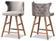 Sagira Gray Velvet Fabric Walnut Brown Finished Wood Counter Stool, Set of 2
