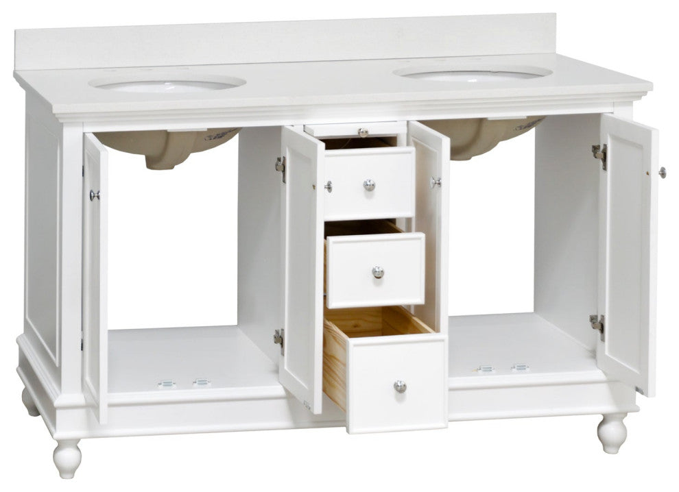 Bella 60" Bathroom Vanity, White, Quartz, Double Vanity