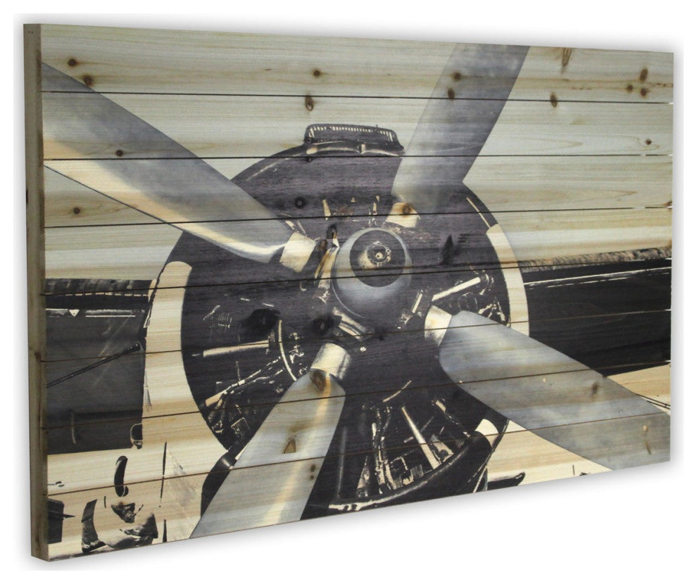 36" Vintage Airplane Wood Plank Wall Art