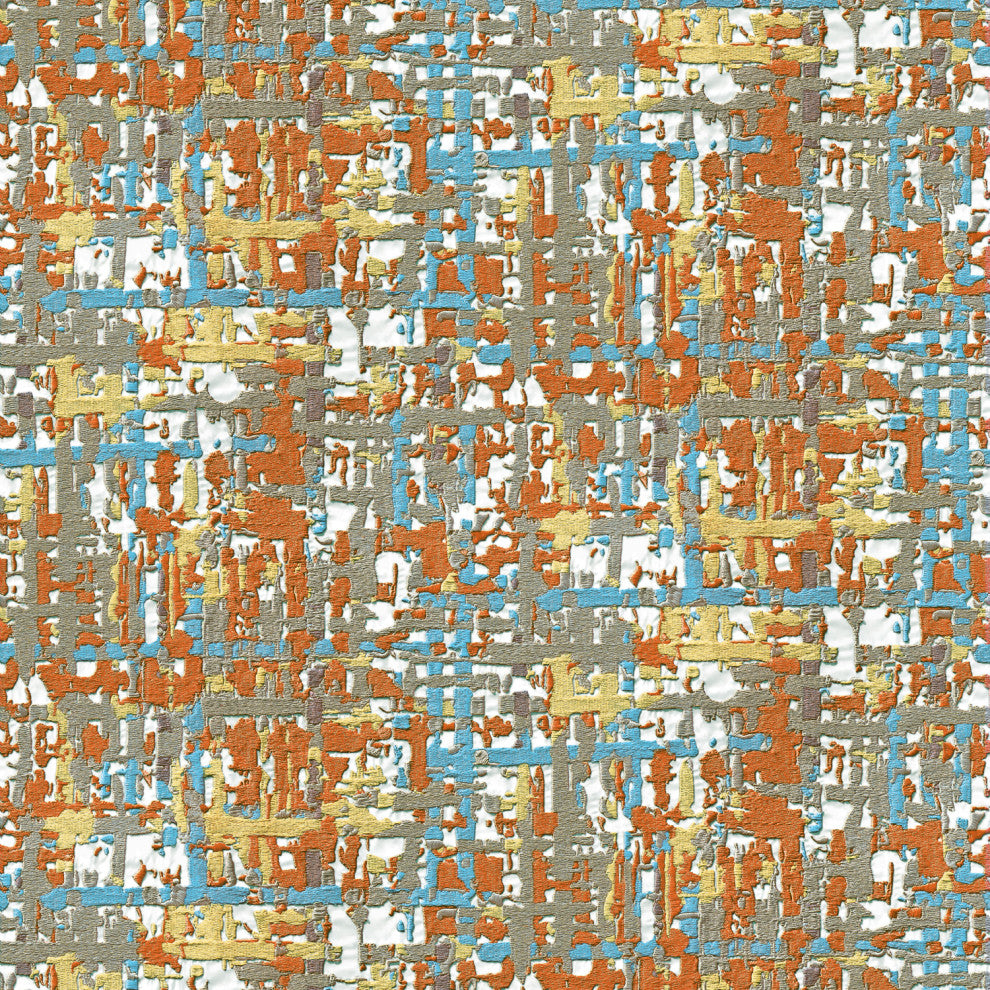 Textured Wallpaper, Graphical Wall Pattern, Blue Gray Orange Yellow, 1 Roll
