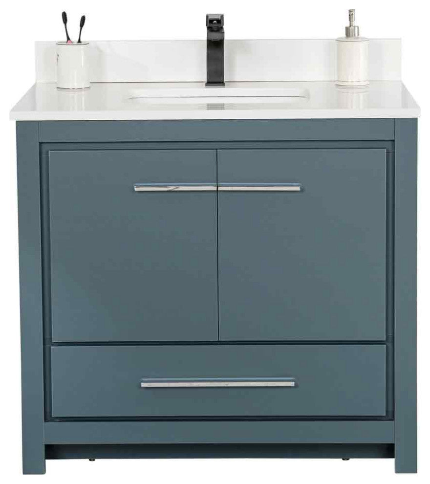 Mila Collection 36" Bathroom Vanity With Sink, Mirror, Countertop, Alasca Blue