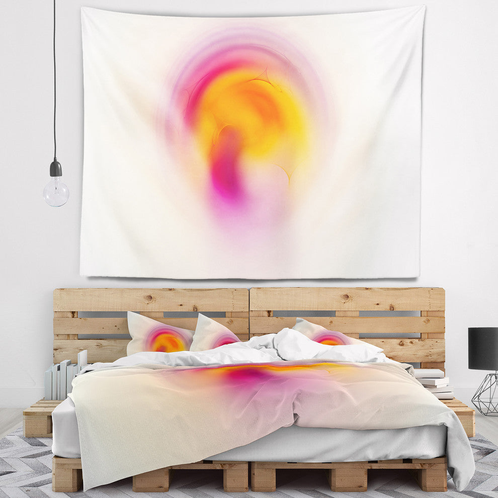 Pink Yellow Luminous Misty Sphere Abstract Wall Tapestry, 80"x68"