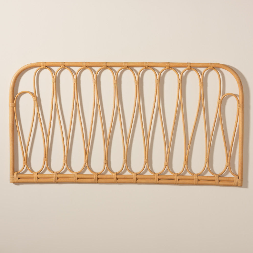 Carrick Modern Bohemian Natural Brown Rattan Queen Size Wall-mount Headboard