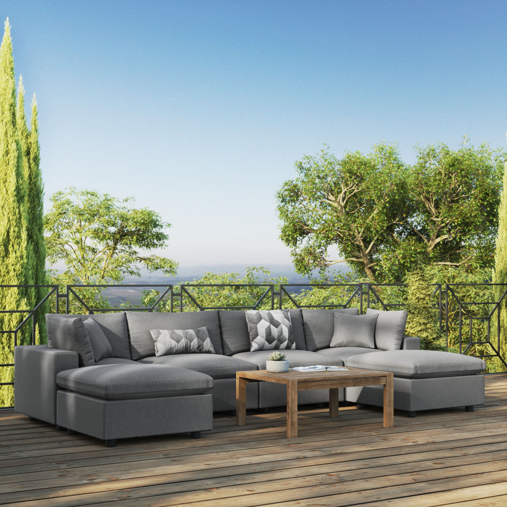 Modular Lounge Sectional Deep Sofa Set, Charcoal Gray, Modern, Outdoor