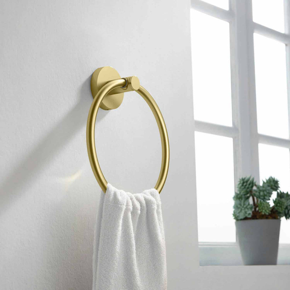 Circular Bathroom Towel Ring, Brushed Gold