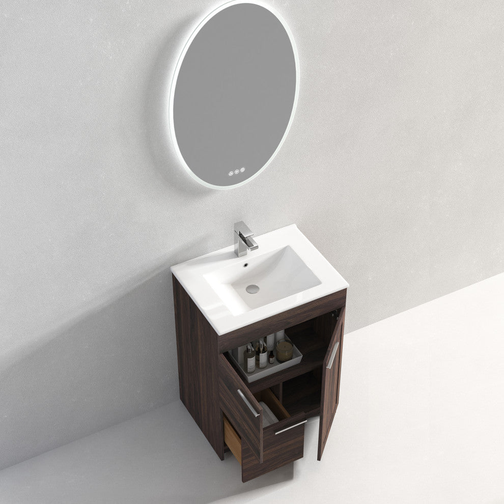 Freestanding Bathroom Vanity With Top Mount Sink, Cali Walnut, 24'' Ceramic Sink