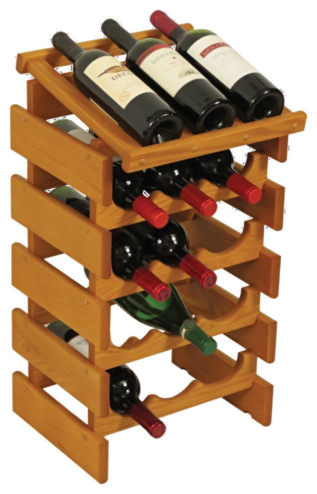 15 Bottle Dakota Wine Rack with Display Top, Medium Oak