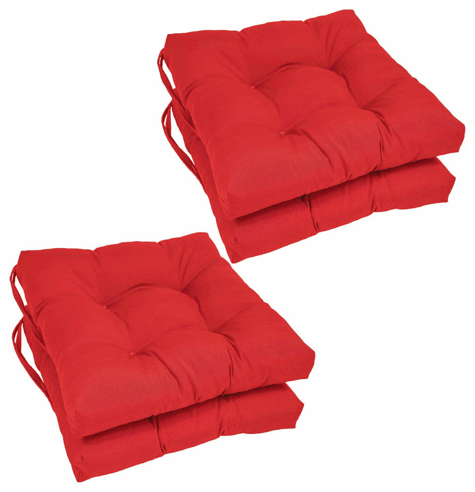 16" Solid Twill Square Tufted Chair Cushions, Set of 4, Red