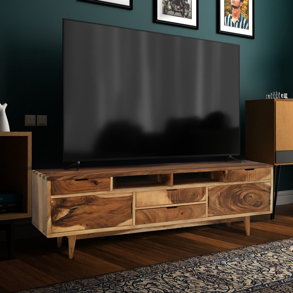 Marsonia Live Edge Suar Wood Media Center/Buffet With 2 Doors/4 Drawers