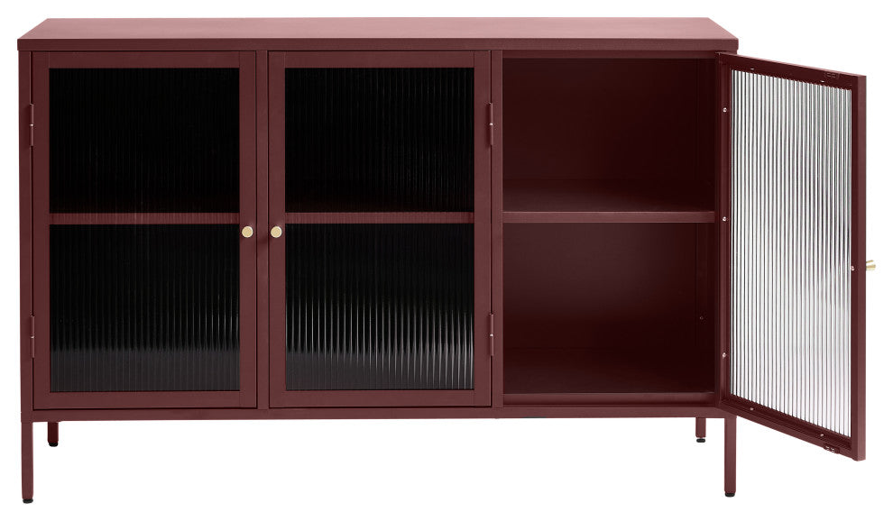 Metal & Glass 3-door Sideboard, Red