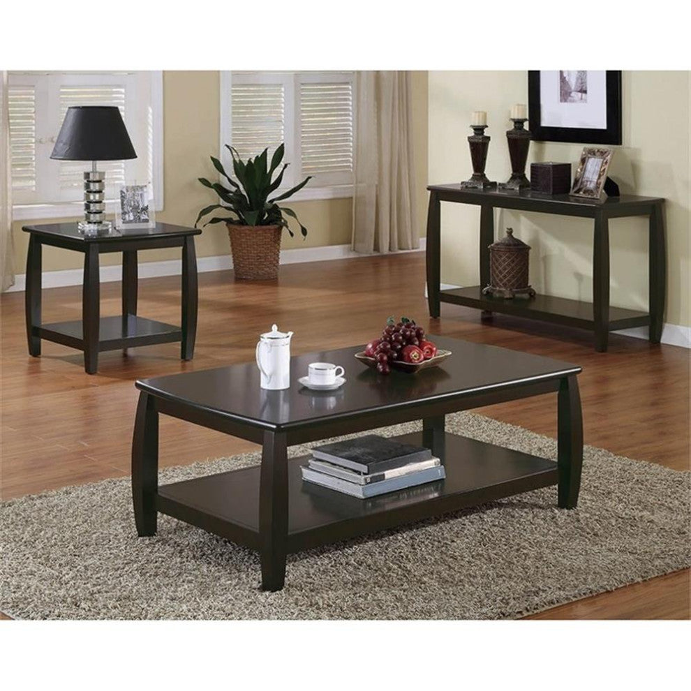 Coaster Dixon Wood Rectangular Coffee Table with Bottom Shelf in Cappuccino