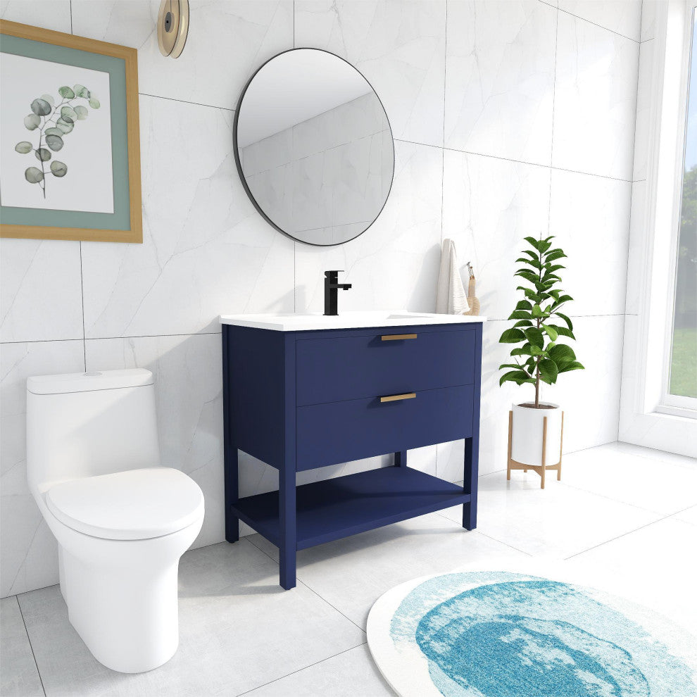 BNK 36" Freestanding Bathroom Vanity With 2 Soft-Close Drawers, 1 Shelf, 36"x18"