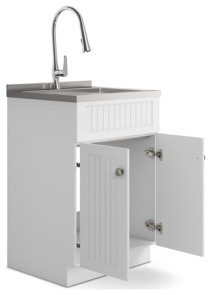 Beckham Laundry Cabinet With Faucet and Stainless Steel Sink, White, 24"