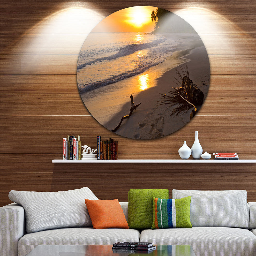 Palm Trees On Background At Sunset, Seascape Disc Metal Artwork, 11"