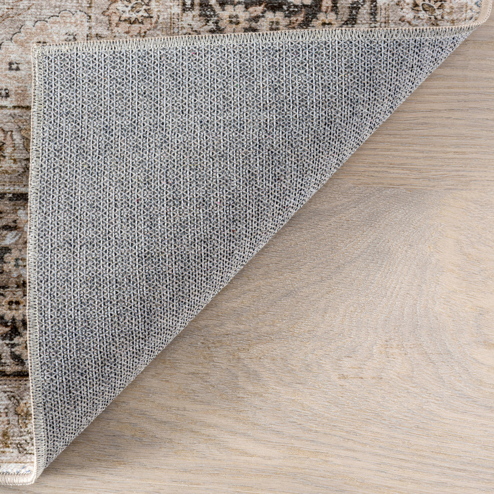Bayberry Spill Proof Vintage Machine Washable Area Rug, Sand 2'6"x10'