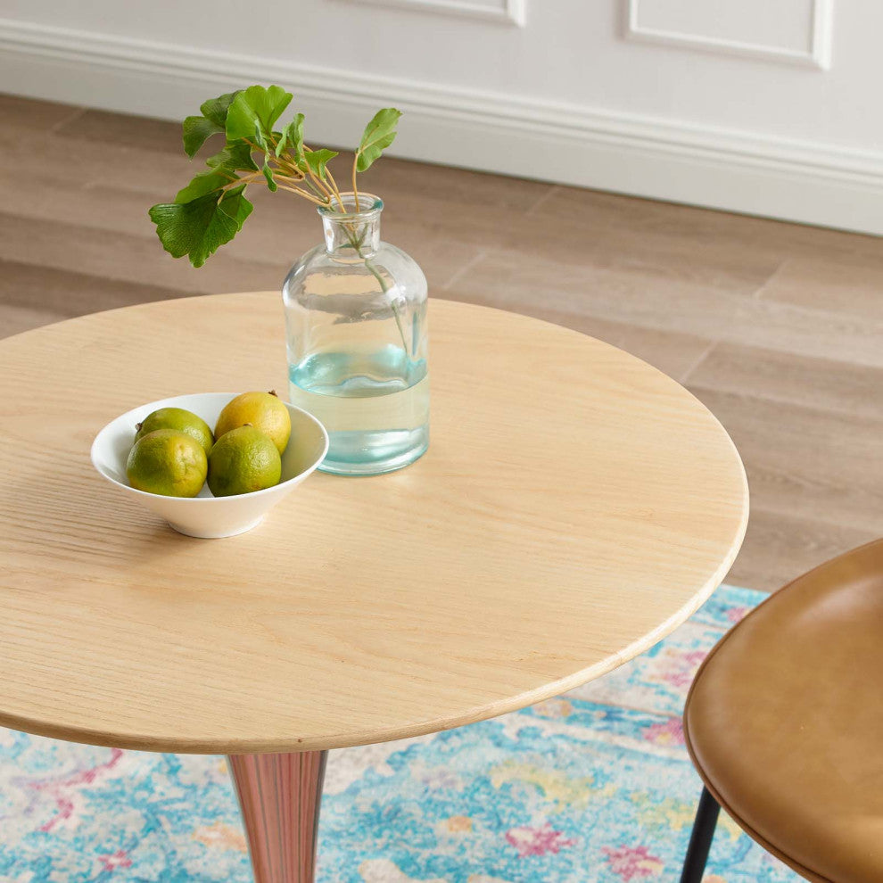 Dining Table, Round, Wood, Rose Gold Brown Natural, Modern, Bistro Restaurant