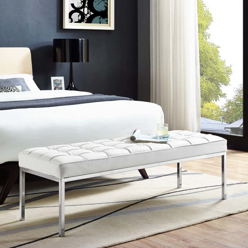 Modway Loft Leather Bench, White