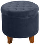 Benzara BM194928 Velvet Wooden Ottoman With Hidden Storage, Dark Blue and Brown