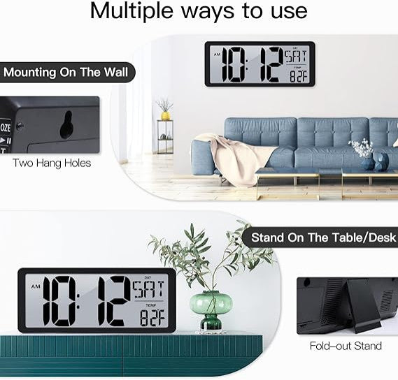 Atomic Clock with Backlight, 14.2" Large Digital Wall Clock Battery Operated