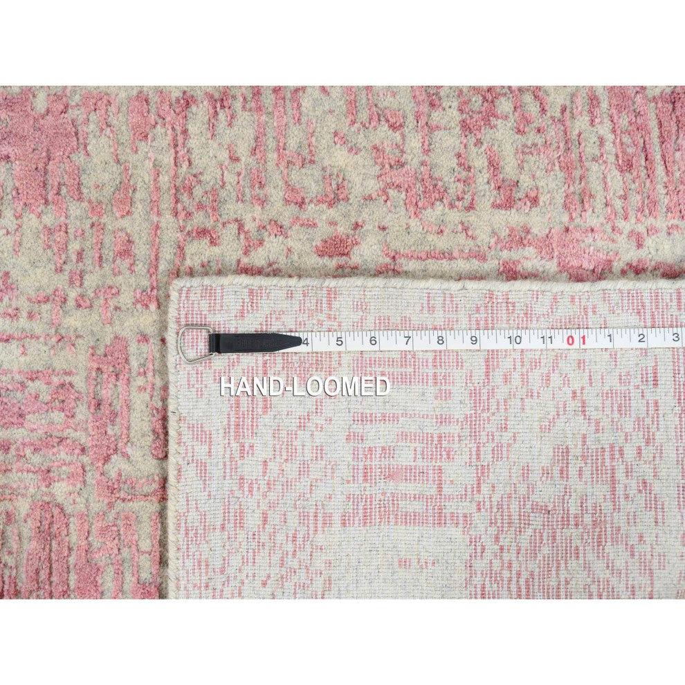 Rose Pink, Wool and Art Silk, Jacquard Hand Loomed, Runner Rug, 2'6"x10'0"