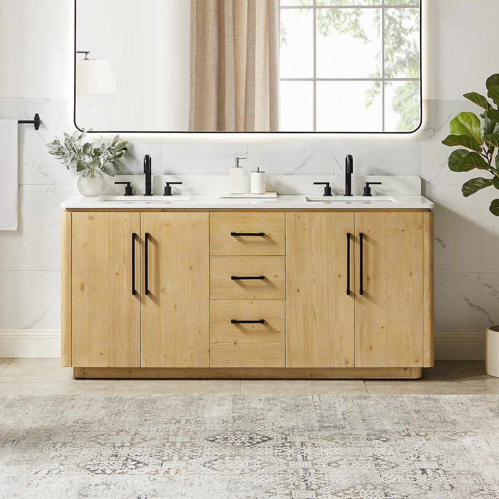 Serene Bathroom Vanity, Nature Brown, 72", No Mirror