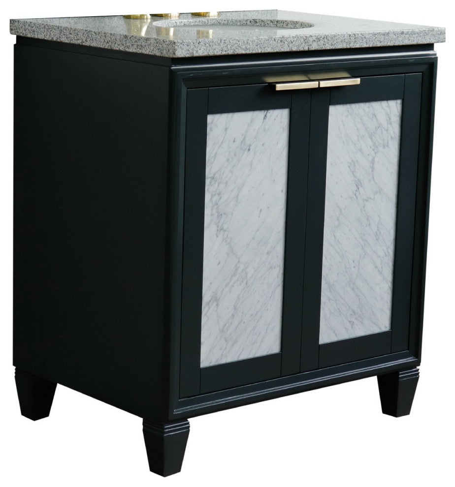 31" Single Sink Vanity, Dark Gray Finish With Gray Granite With Oval Sink