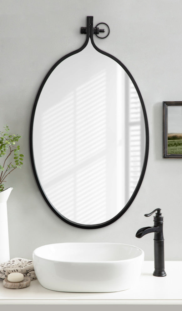 Yitro Metal Framed Wall Mirror, Black, 20"x34"