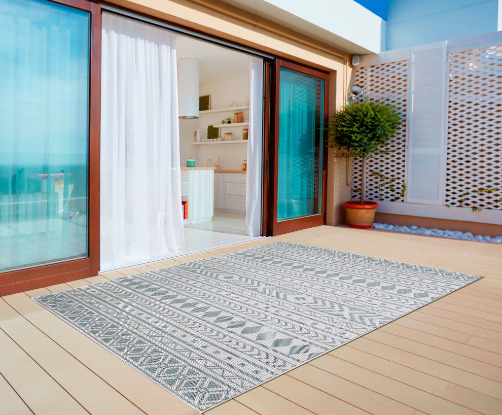Provo Natura Indoor/Outdoor Coastal Area Rug, Ivory/Aqua, 5'3 X 7'7