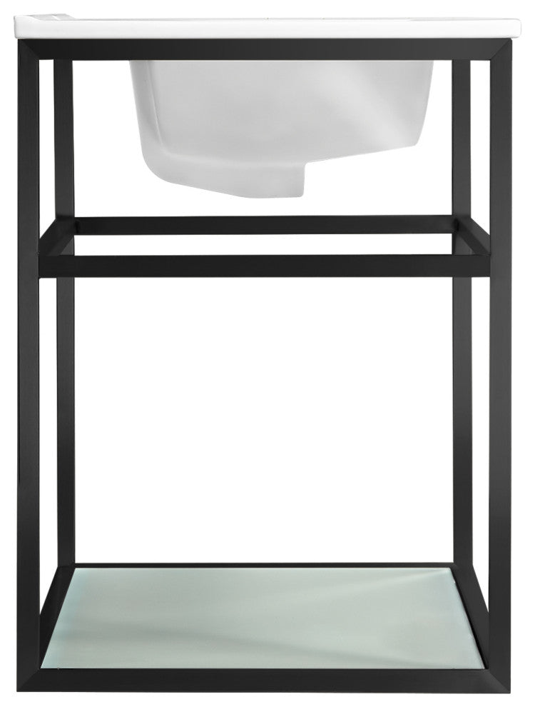 Pierre 24 Single, Metal Frame, Open Shelf, Bathroom Vanity, Black