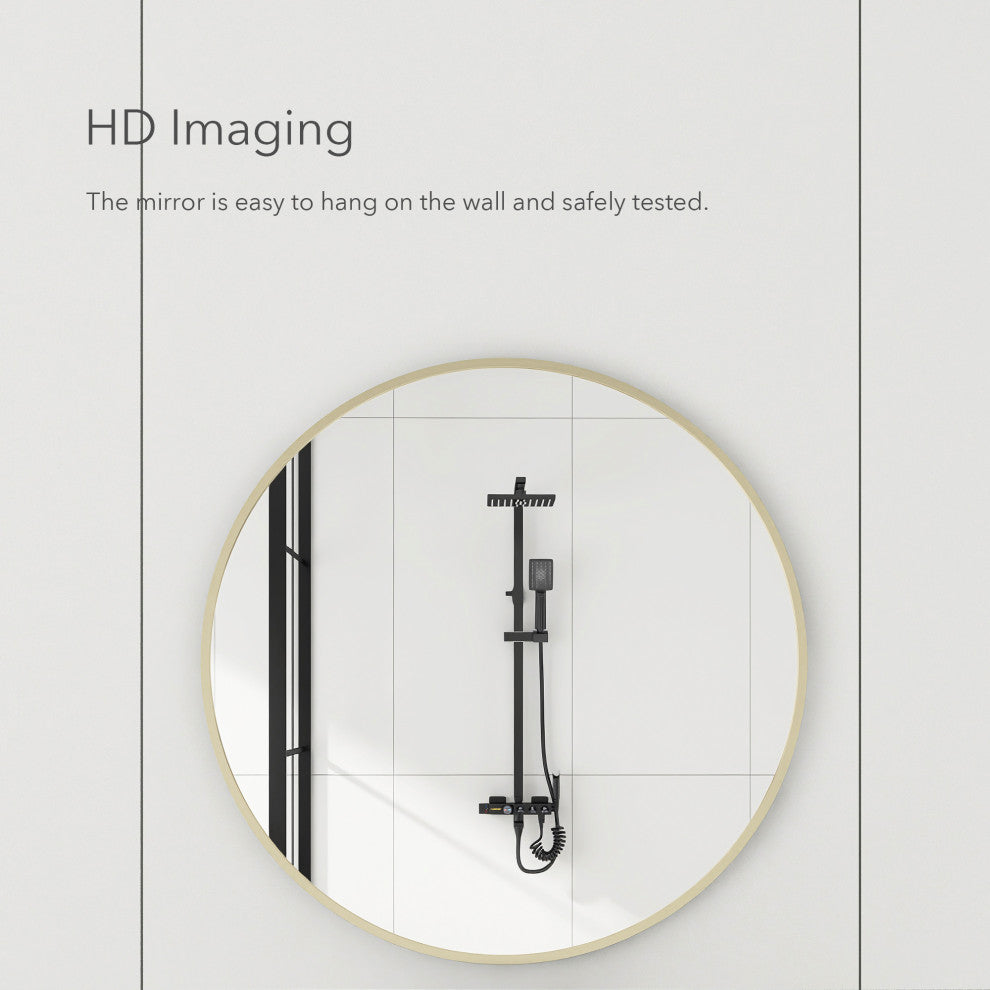20" Round Framed Wall Mounted Bathroom Vanity Mirror, Light Gold