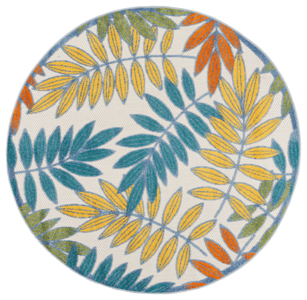 Nourison Aloha 4' x Round Ivory/Multi Tropical Area Rug