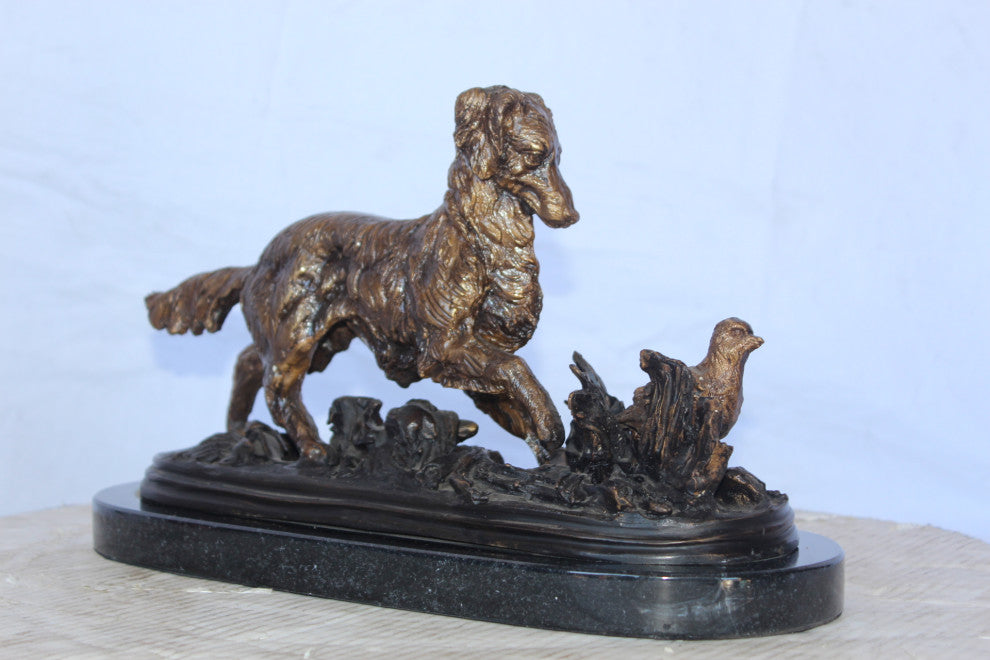 Golden retriever enjoying the outdoors bronze statue -  Size: 16"L x 7"W x 9"H