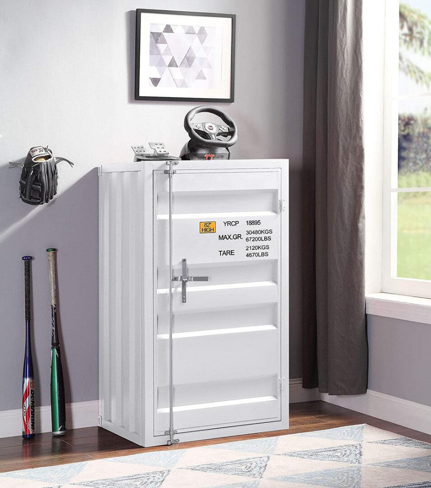 Metal Frame Chest With Single Door, White Finish