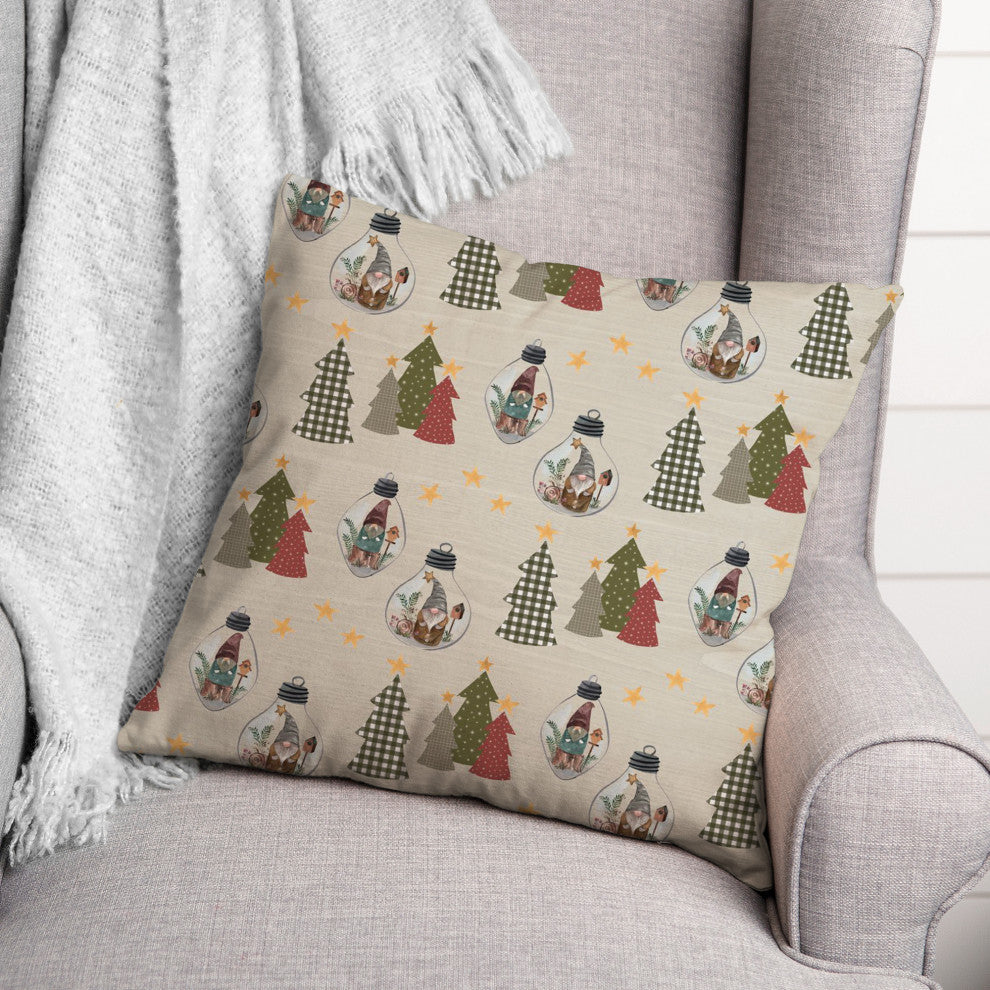 Cream Tree and Globe Pattern 18x18 Spun Poly Pillow