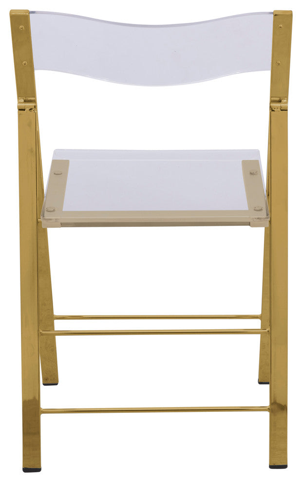LeisureMod Menno Clear Acrylic Dining Folding Chair With Gold Base, Set of 2