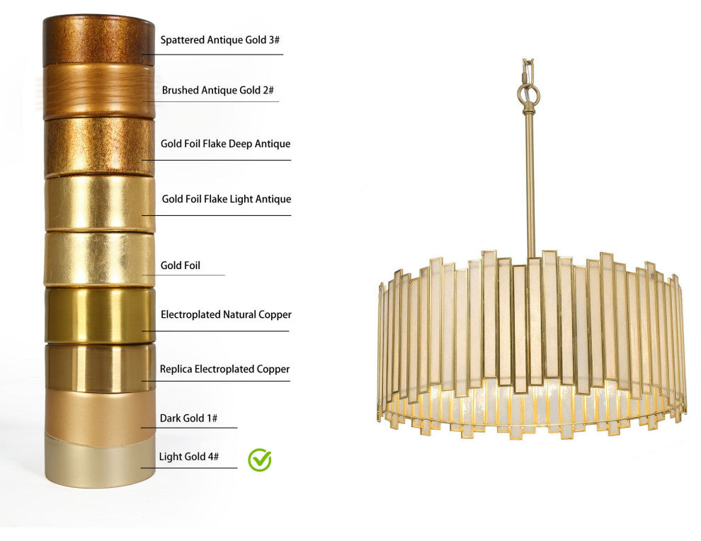 LNC Tiffany 4-Light Modern Drum Glass Chandelier, Gold