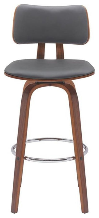 Armen Living Pico 30" Swivel Wood & Faux Leather Bar Stool in Walnut/Gray