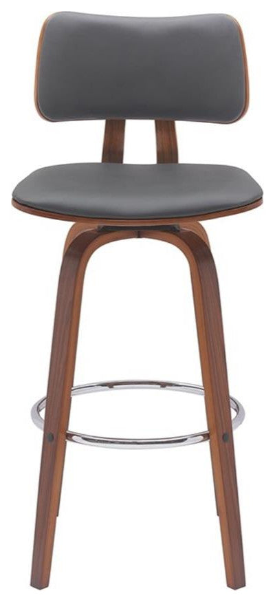 Armen Living Pico 30" Swivel Wood & Faux Leather Bar Stool in Walnut/Gray