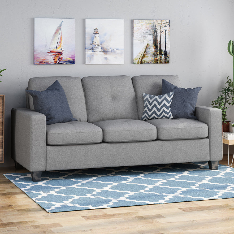 Viviana Three Seater Sofa With Wood Legs, Gray, Natural