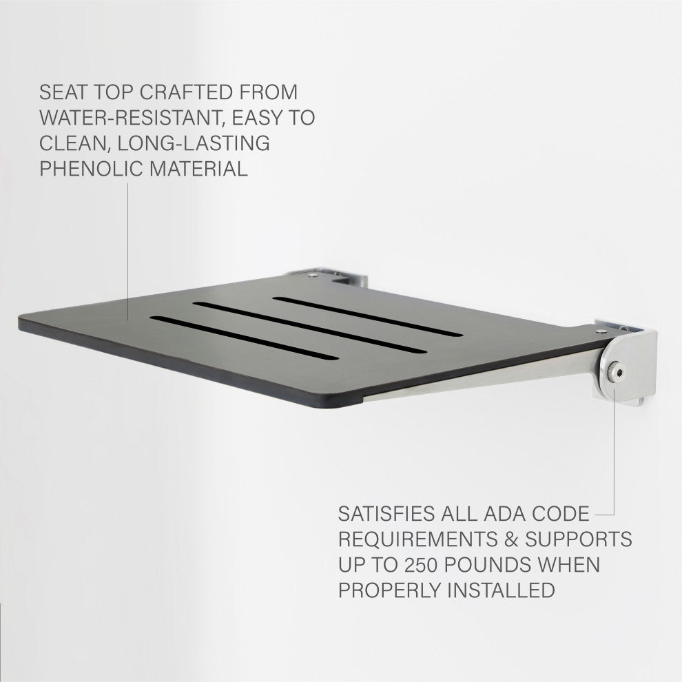 Seachrome SlimLine Folding Wall Mount Shower Seat, Gray Seat With Silver Frame