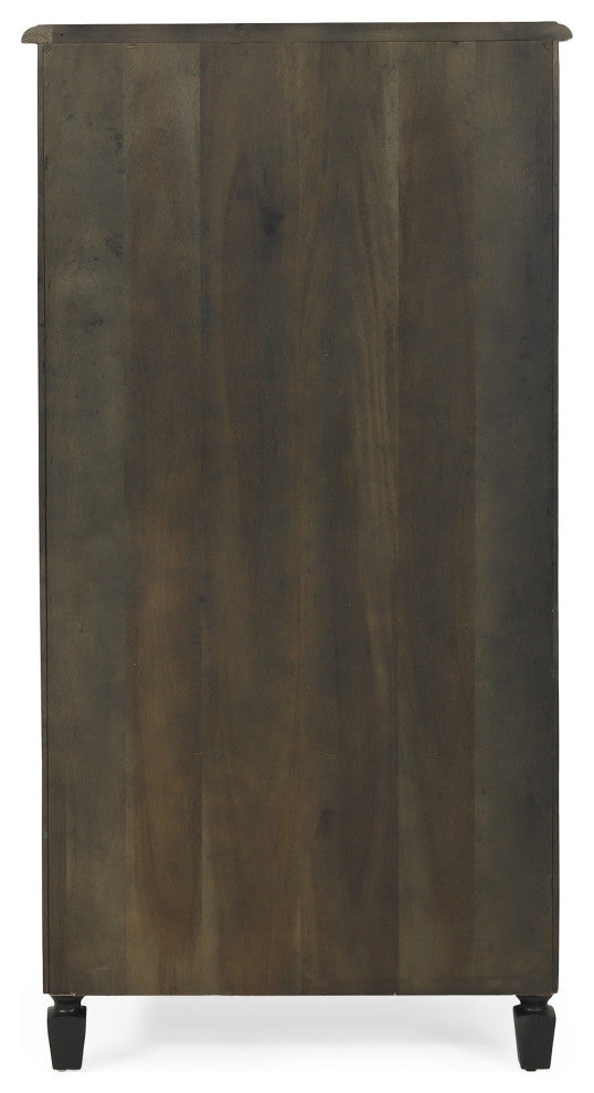 Pollards Rustic Acacia Wood and Cane 5 Drawer Dresser, Dark Gray
