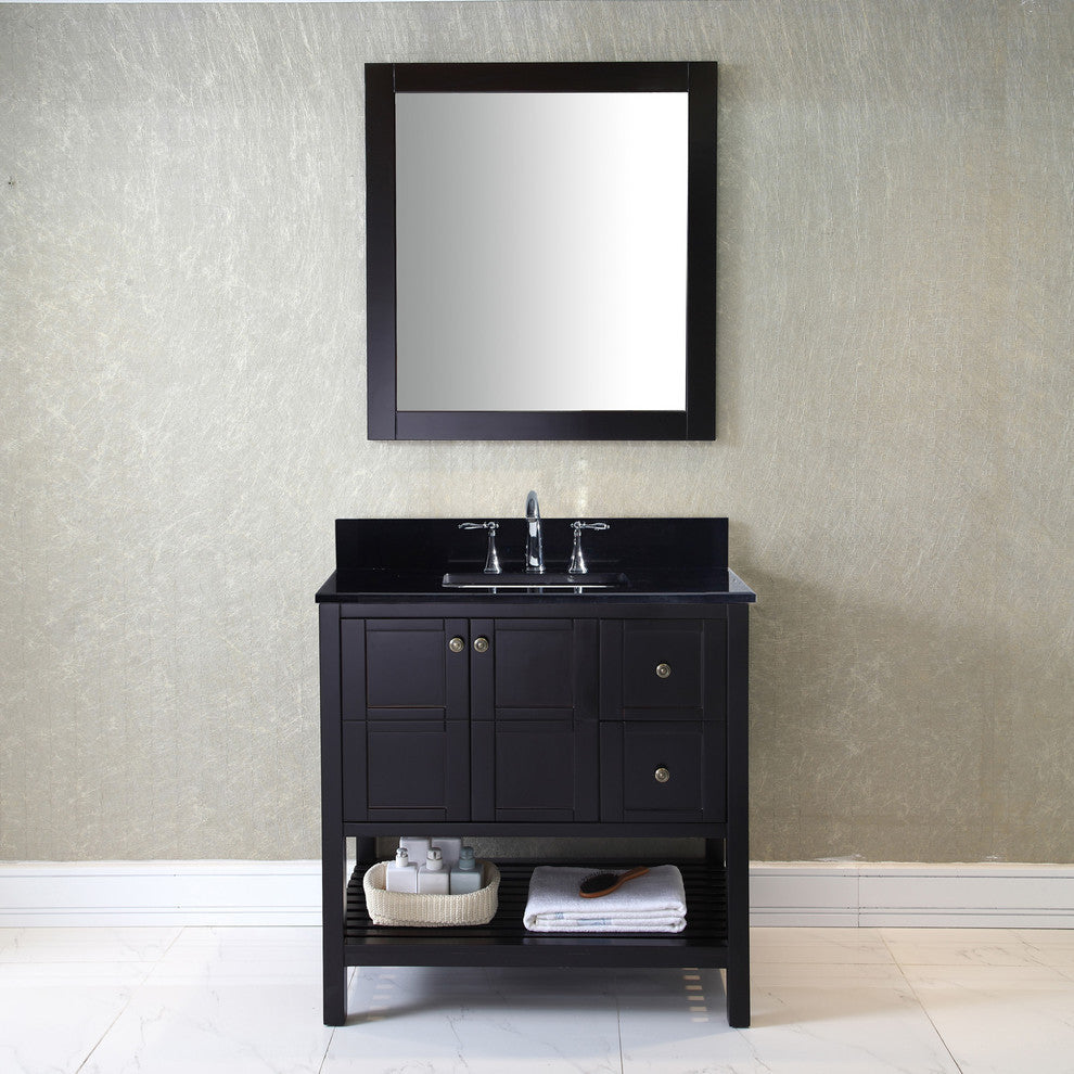 Winterfell 36" Single Bathroom Vanity Set Espresso, Granite Countertop
